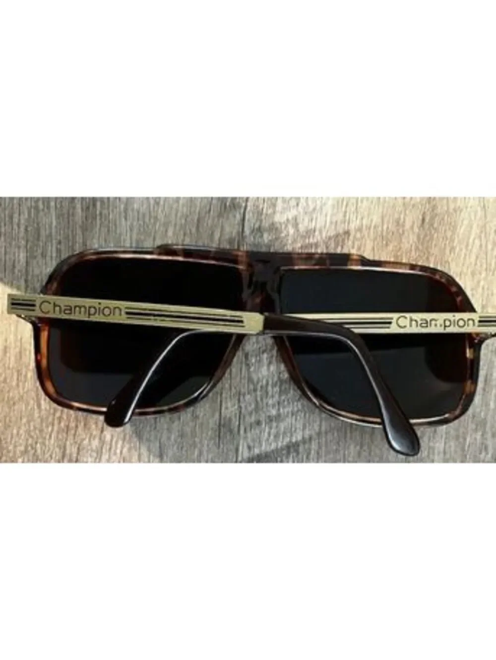 VTG Champion Tortoiseshell Aviator Sunglasses Gold Metal Arms Shield Sport Shade